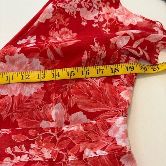 INC Red & Pink Asymmetrical Hem Ruffled Midi Dress Sz 12, Soft Girl, Ethereal - Picture 11 of 15